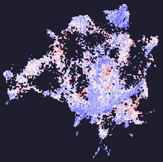 The image shows a cross-section of the Steam Map with regions coloured according to the number of positive reviews games receive.