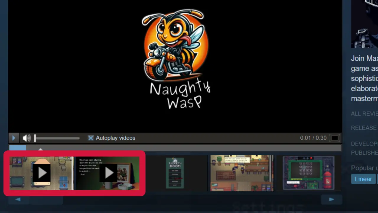 The trailer thumbnails appear underneath full size views of trailers and screenshots.
