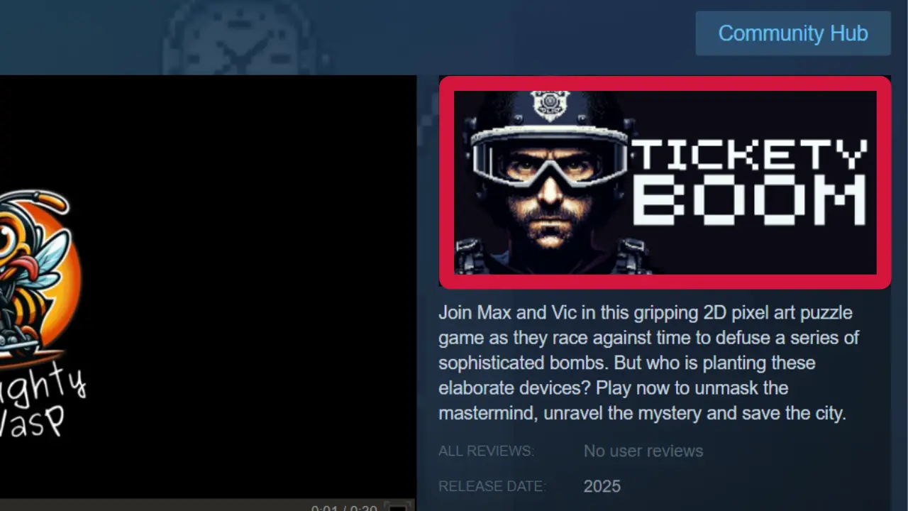 An example of where the header capsule appears on a Steam store page.