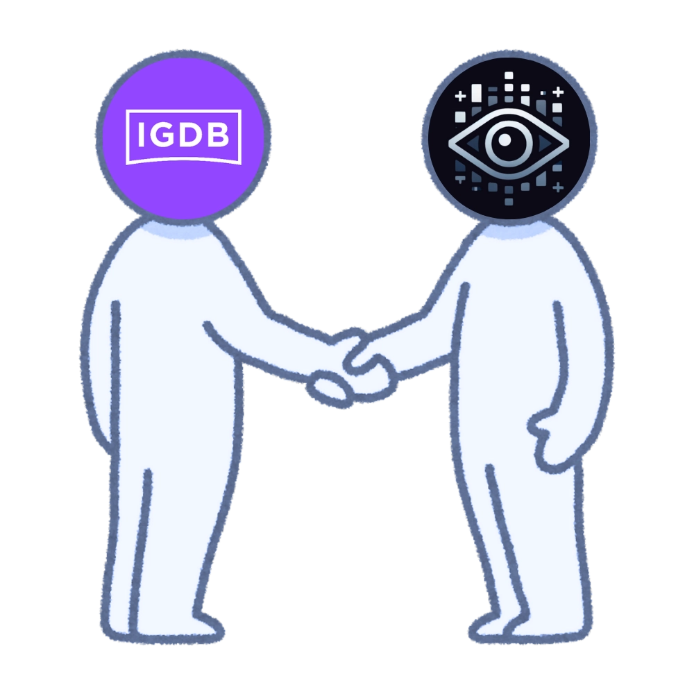 IGDB and Game Oracle shaking hands, figuratively, to symbolise our partnership 
